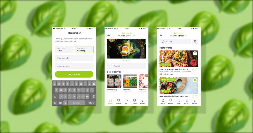 Ételfutár app UI design
